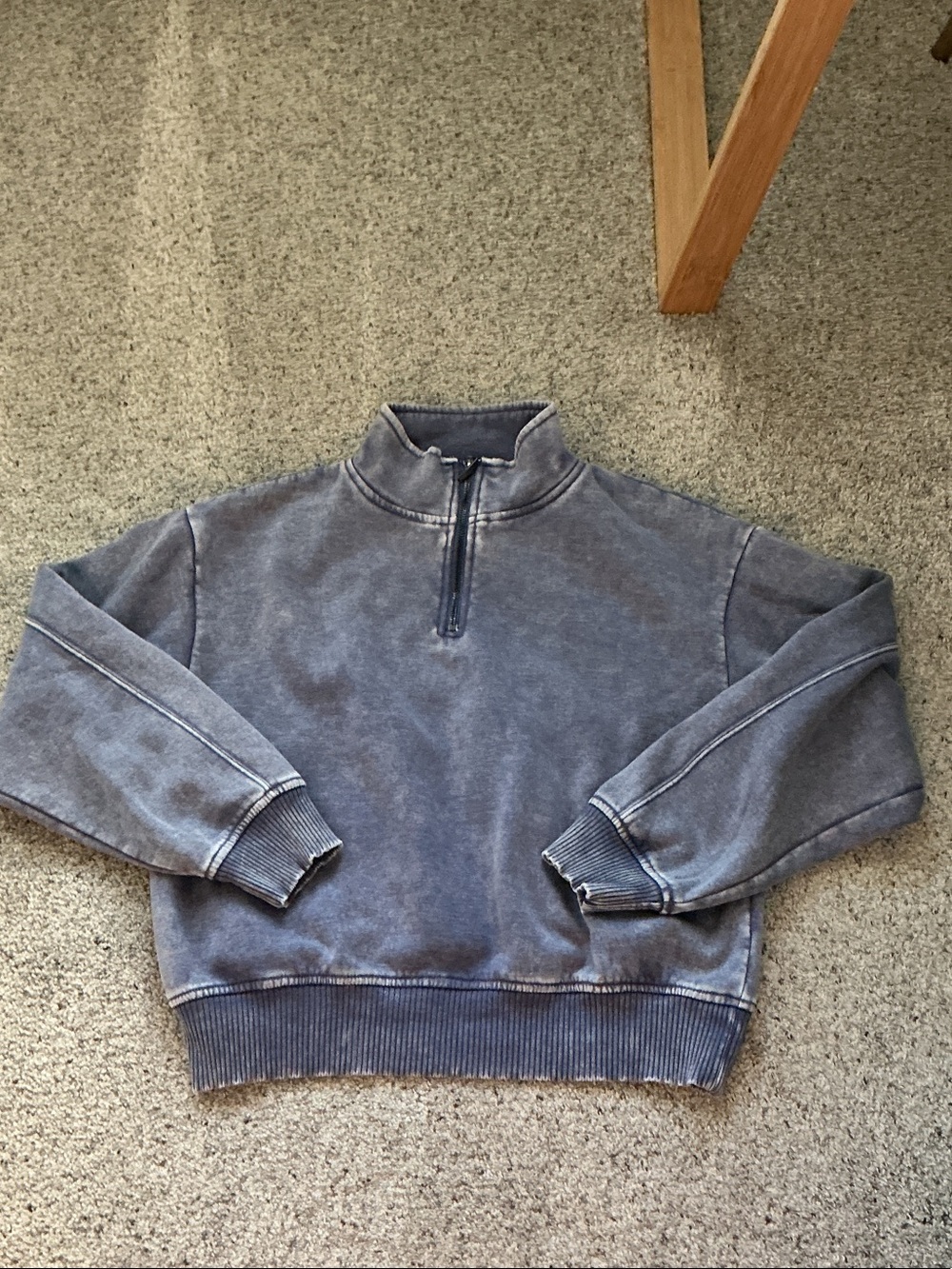 New Zenana Outfitters Washed Half-Zip Pullover ~ Blueberry - Picture 2 of 7